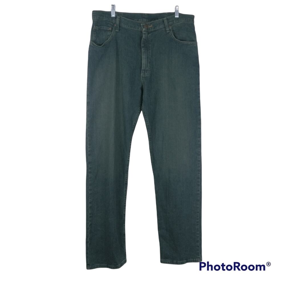 Wrangler Mens Jeans 36x32 Blue Denim Regular Fit Straight Leg High Waist Faded